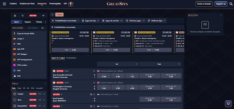 GreatSpin apostas em futebol
